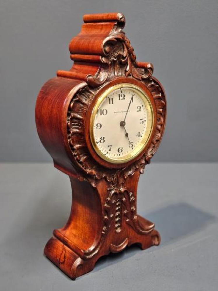 Victorian Carved Mahogany Mantel Clock  - Image 6
