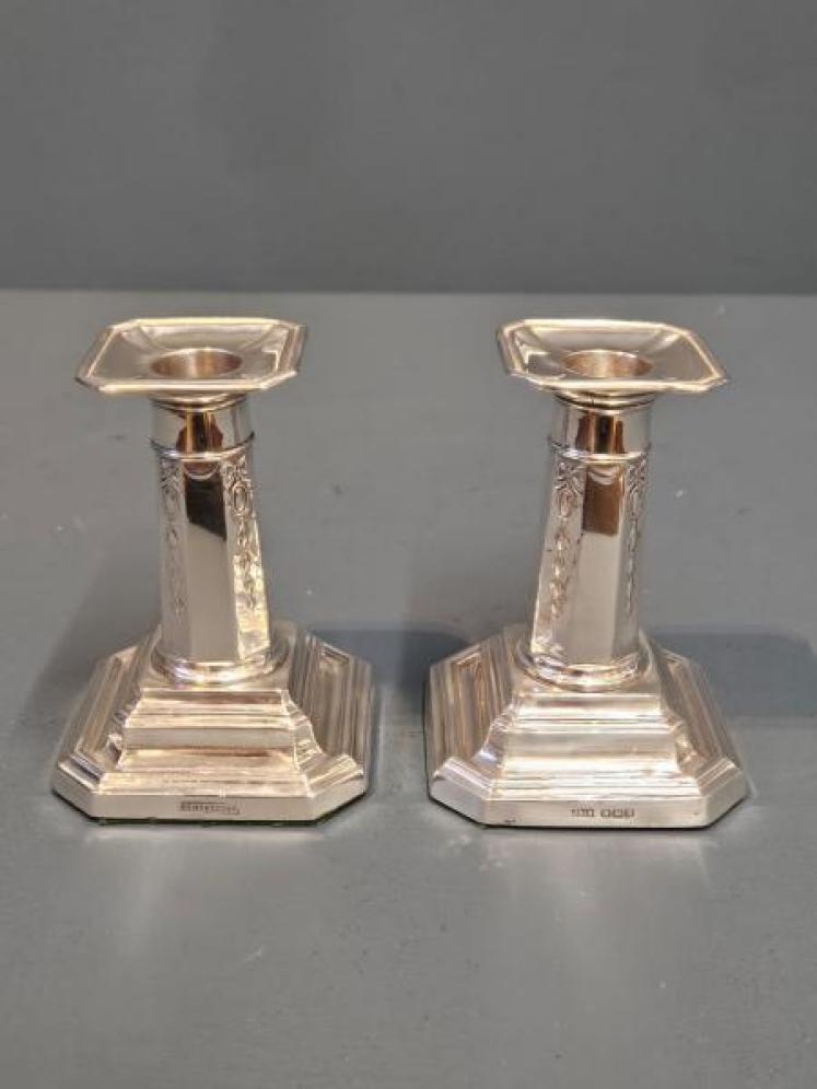 Pair of Edwardian Solid Silver Candlesticks  - Image 1