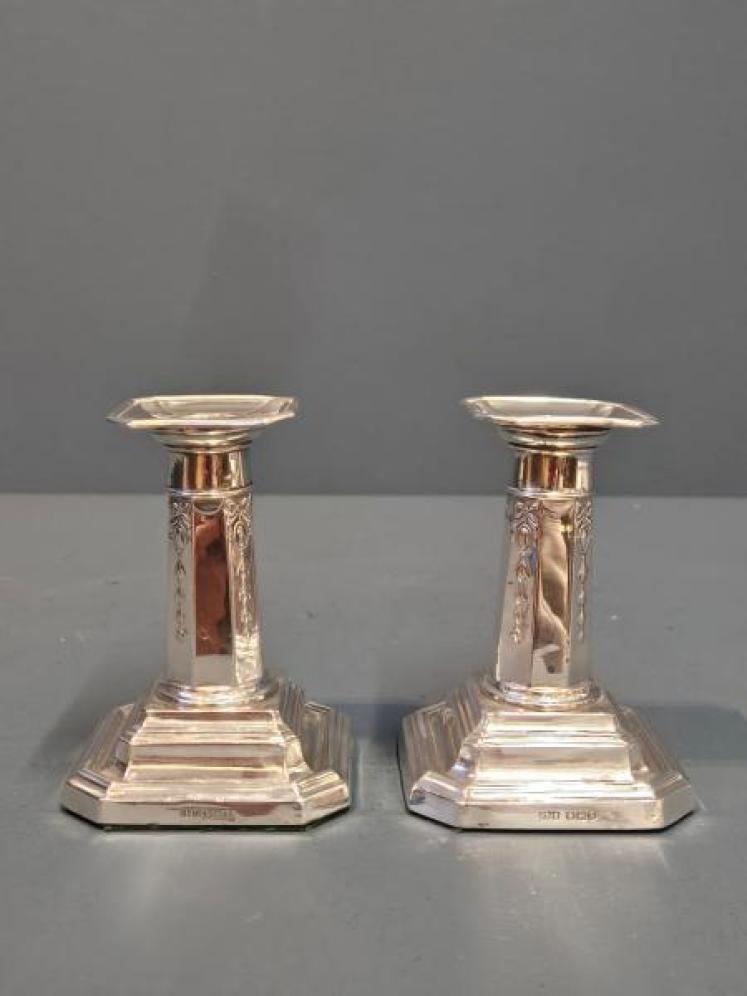Pair of Edwardian Solid Silver Candlesticks  - Image 5