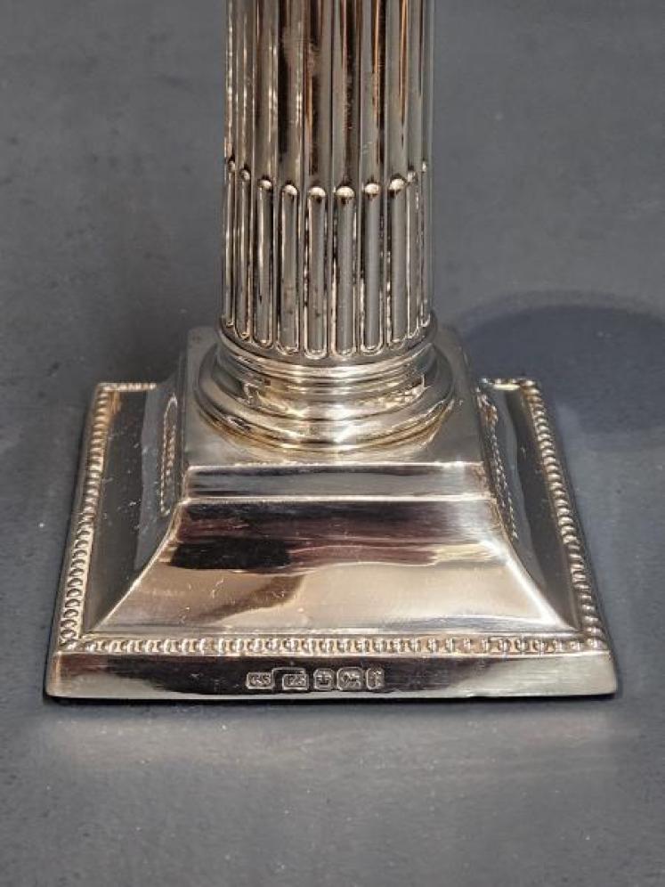 Pair of  Victorian Silver Reeded Column Candlesticks - Image 3