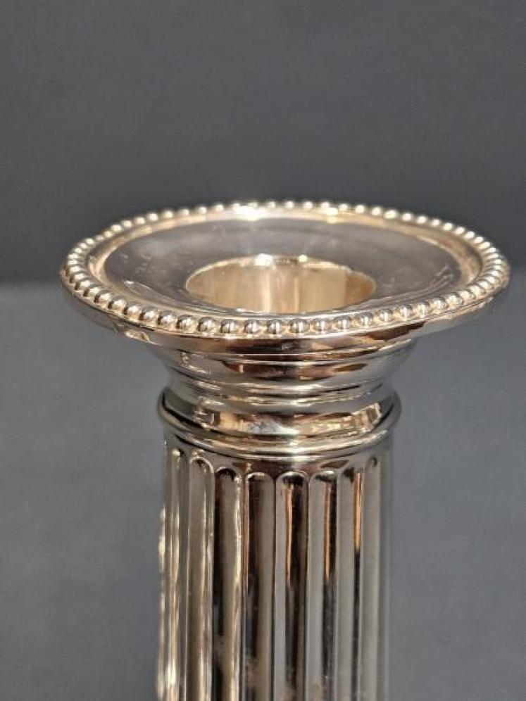 Pair of  Victorian Silver Reeded Column Candlesticks - Image 4