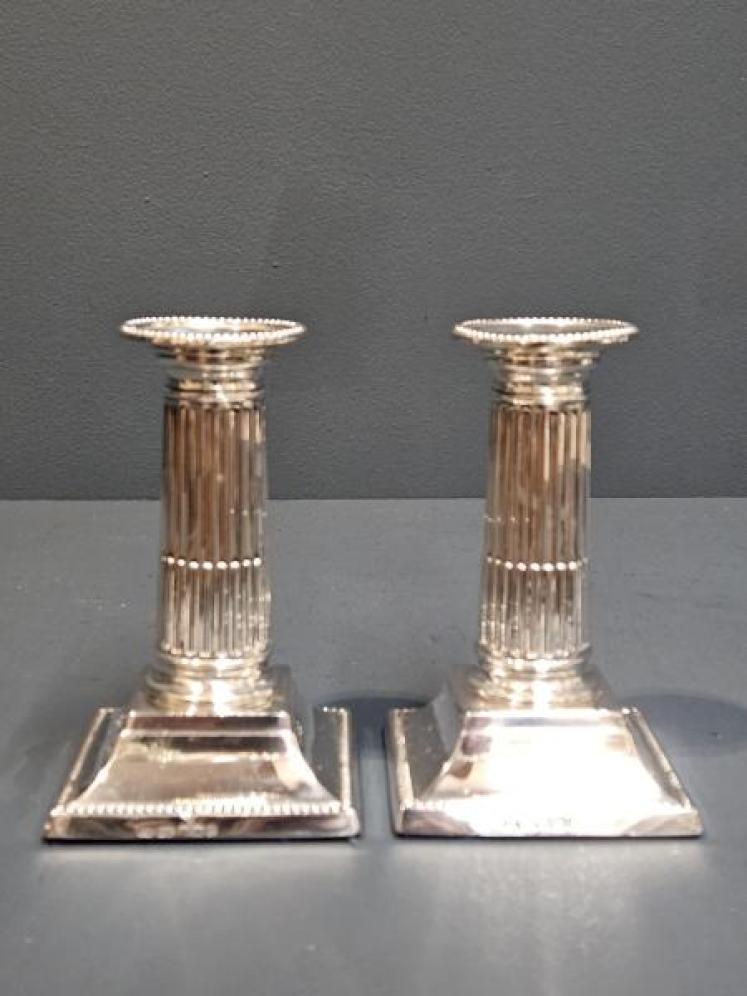 Pair of  Victorian Silver Reeded Column Candlesticks - Image 6