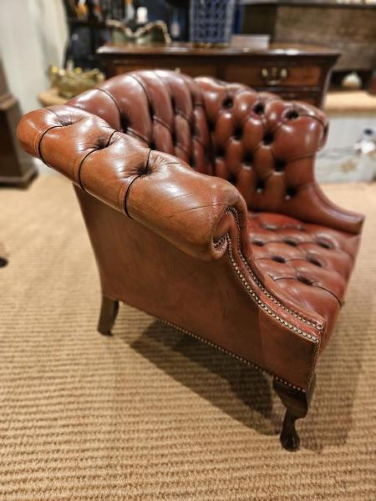 Matching Pair of 1920's Red Leather Chesterfield Arm Chairs - Image 5