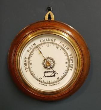 Victorian Oak Gamage of London Aneroid Barometer