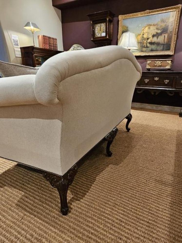 Matching Pair of Victorian Linen Covered Sofas - Image 5