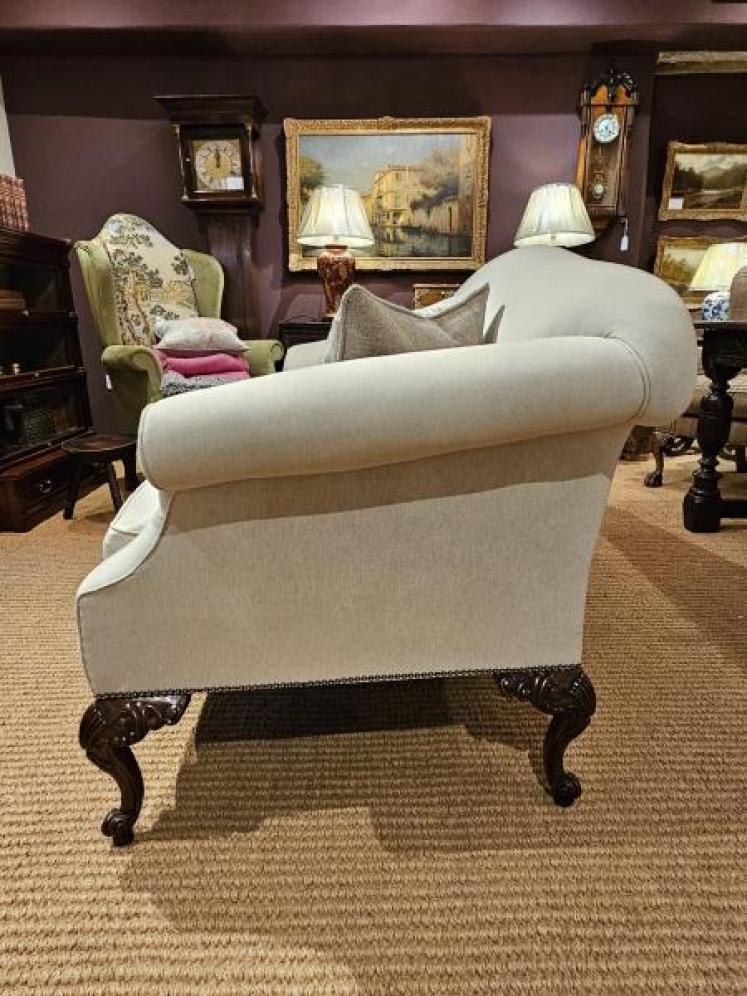 Matching Pair of Victorian Linen Covered Sofas - Image 6
