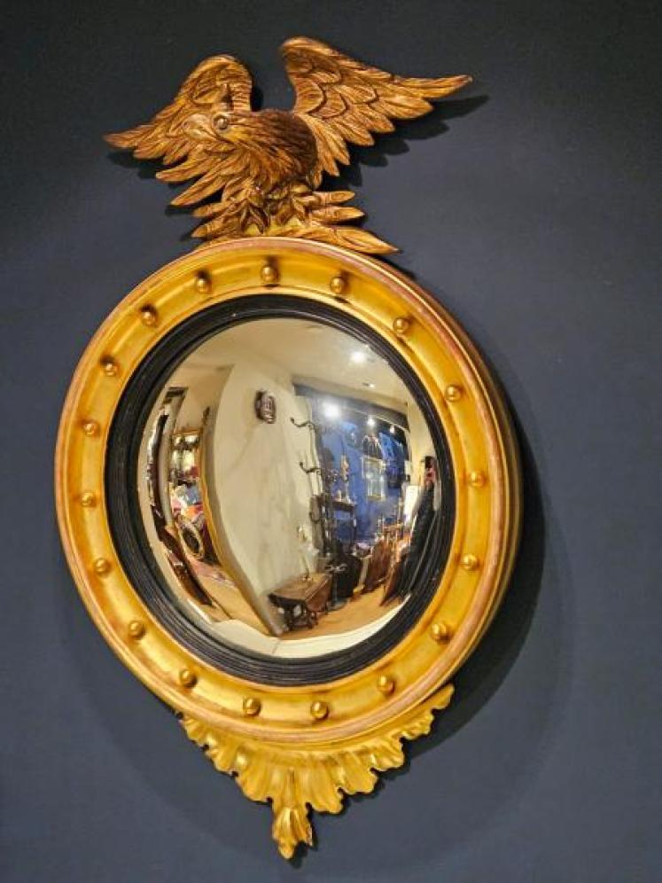 Large Regency Timber Gilt Convex Mirror  - Image 2