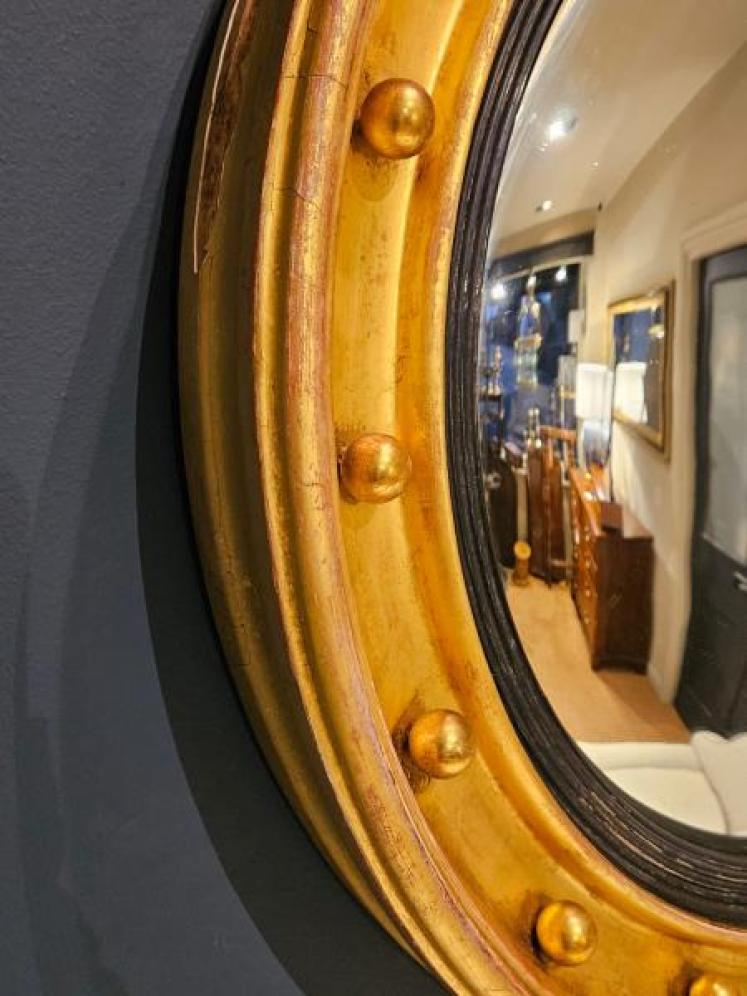 Large Regency Timber Gilt Convex Mirror  - Image 7