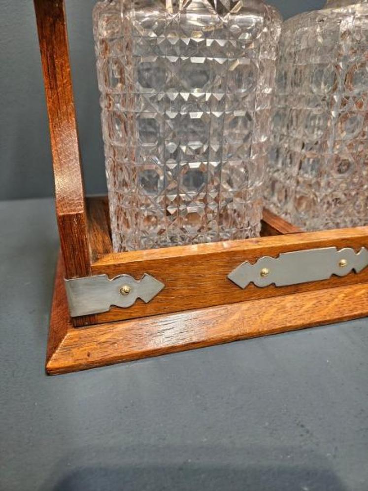 Victorian Oak & Silver Plated Two Bottle Tantalus - Image 2