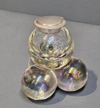 Unusual Victorian Opalescent Crystal and Silver Ink Well