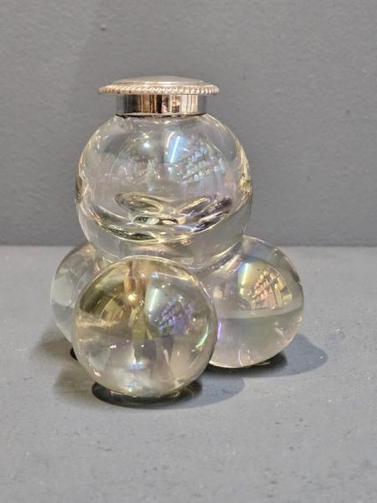 Unusual Victorian Opalescent Crystal and Silver Ink Well - Image 2