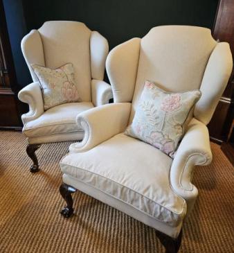 Matching Pair of Wing Back Armchairs