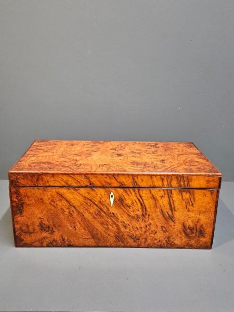 Early Victorian Burr Oak and Yew Writing Slope - Image 1