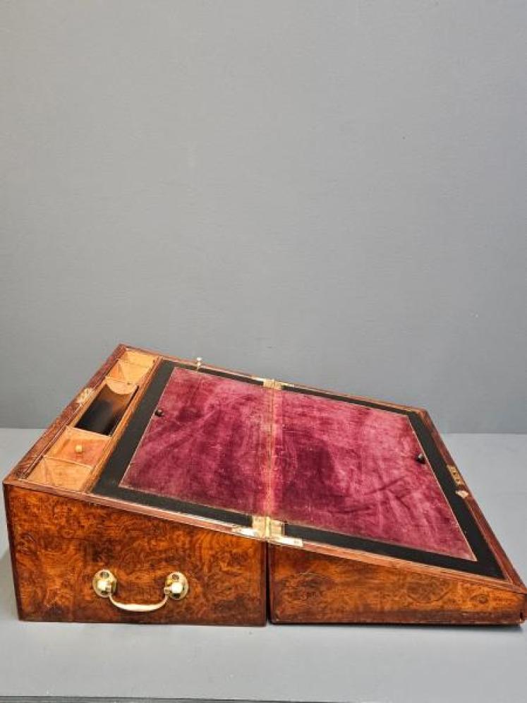 Early Victorian Burr Oak and Yew Writing Slope - Image 2