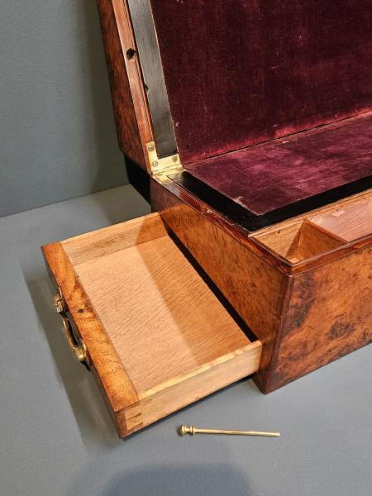 Early Victorian Burr Oak and Yew Writing Slope - Image 3