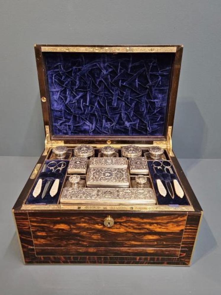 Victorian Coromandel & Silver Travelling Box - Image 1