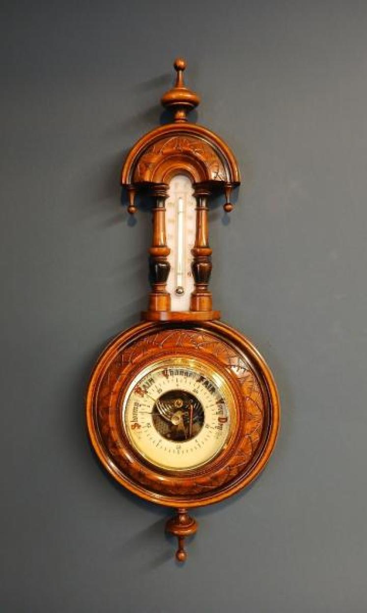 Victorian Walnut Pendant Banjo Barometer - Image 1