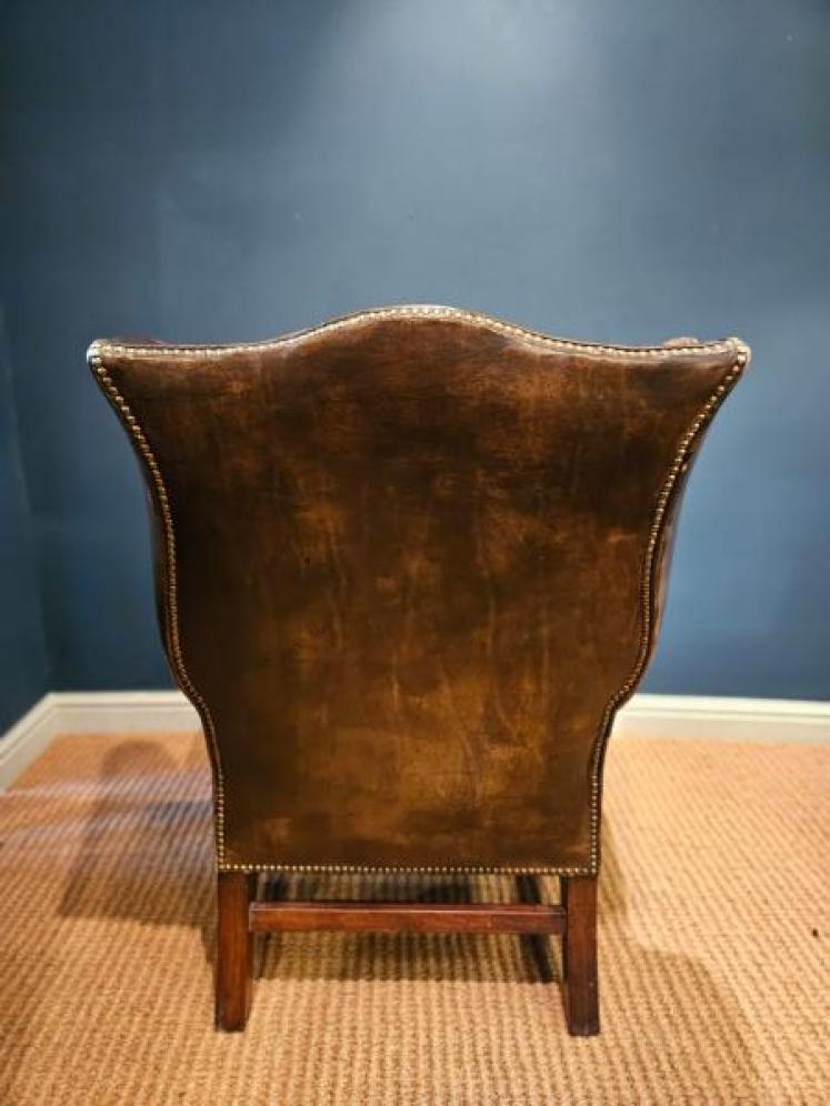 Superb 1920's Brown Hide Wing Back Arm Chair - Image 6