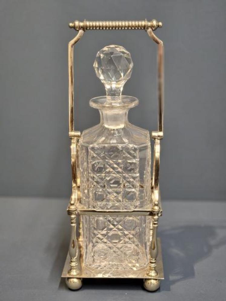 Victorian Cut Crystal Decanter & Silver Plated Stand - Image 1