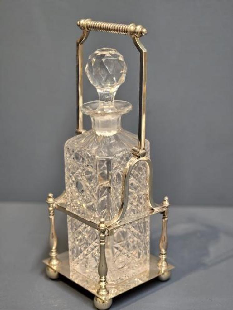 Victorian Cut Crystal Decanter & Silver Plated Stand - Image 2