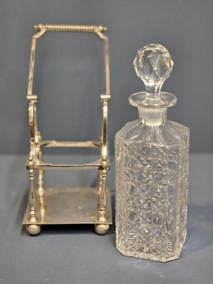 Victorian Cut Crystal Decanter & Silver Plated Stand - Image 3