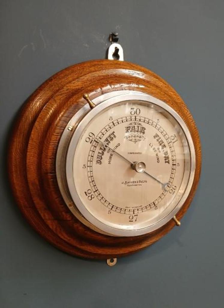 Edwardian Golden Oak Ship's Barometer - Image 1
