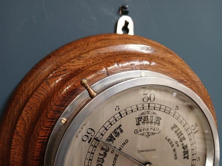 Edwardian Golden Oak Ship's Barometer - Image 3
