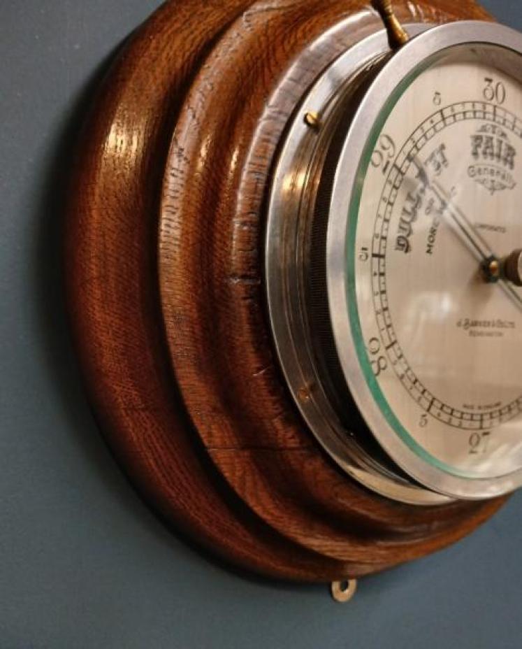Edwardian Golden Oak Ship's Barometer - Image 4
