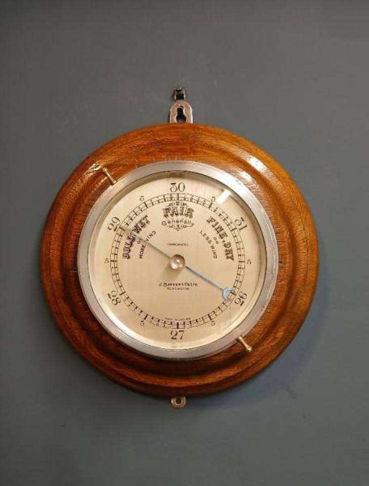 Edwardian Golden Oak Ship's Barometer - Image 7