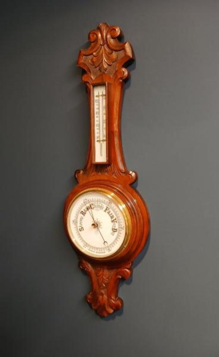 Victorian Solid Walnut Banjo Barometer - Image 7
