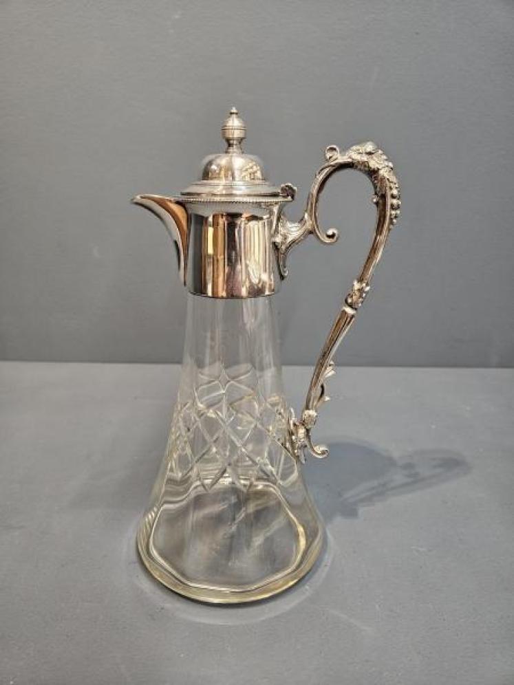 Late Victorian Silver Plated and Crystal Claret Jug - Image 1