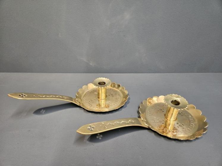 Pair of Brass Arts and Crafts Chamber Sticks - Image 1