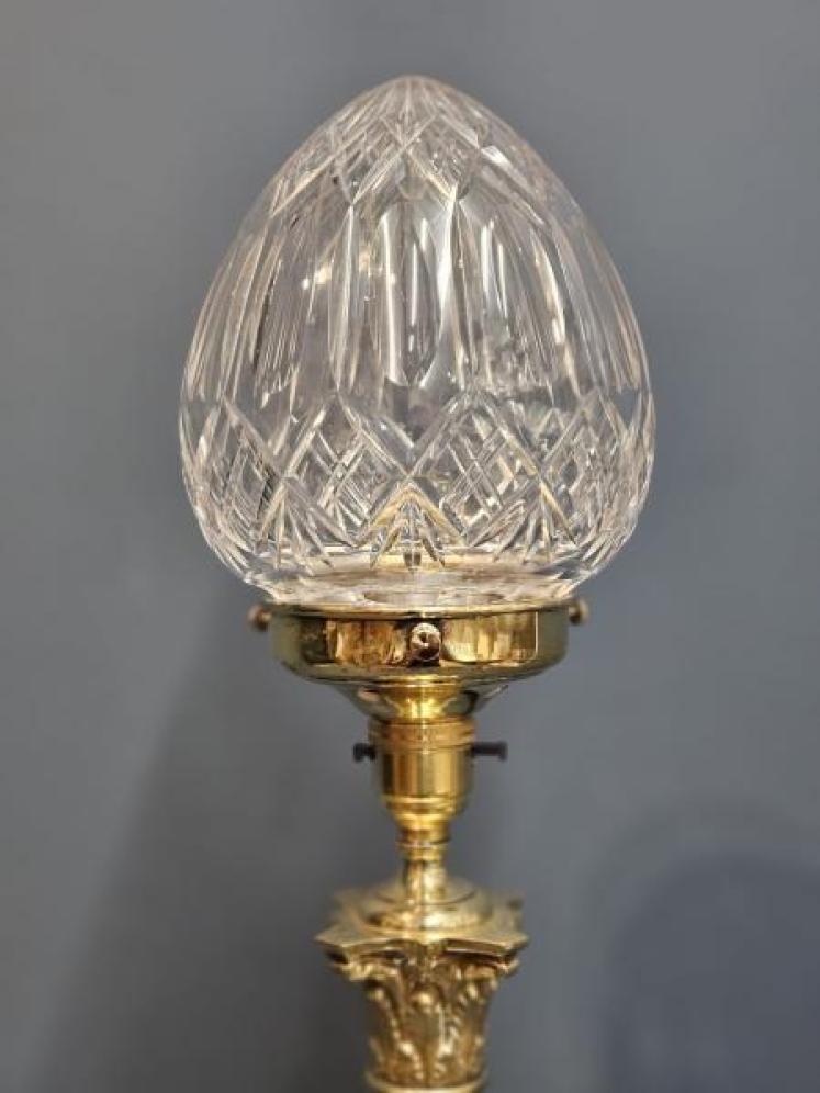 Edwardian Reeded Column Lamp and Crystal Shade - Image 4