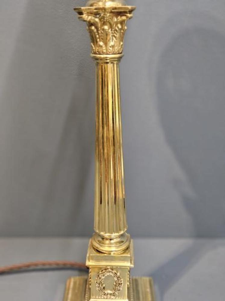 Edwardian Reeded Column Lamp and Crystal Shade - Image 5