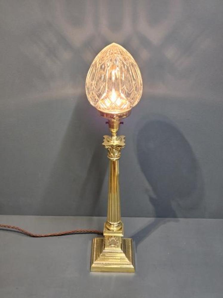 Edwardian Reeded Column Lamp and Crystal Shade - Image 7
