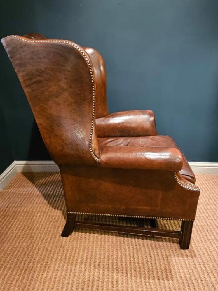 Superb 1920's Brown Leather Wing Arm Chair - Image 2
