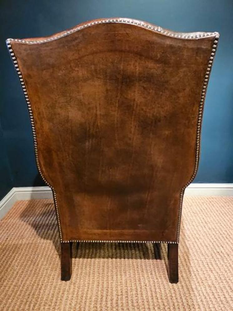 Superb 1920's Brown Leather Wing Arm Chair - Image 3
