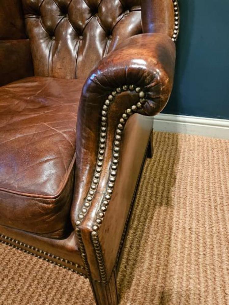 Superb 1920's Brown Leather Wing Arm Chair - Image 5
