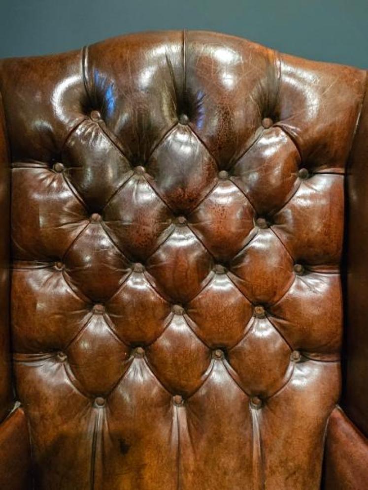 Superb 1920's Brown Leather Wing Arm Chair - Image 6