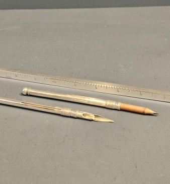 Unusual William IV Silver Ruler Pen and Pencil Combination