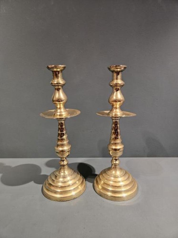 Pair of Large Early Victorian Brass Church Candlesticks - Image 1