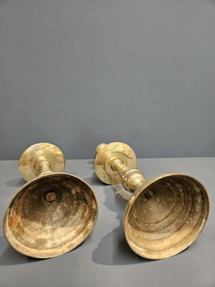 Pair of Large Early Victorian Brass Church Candlesticks - Image 2