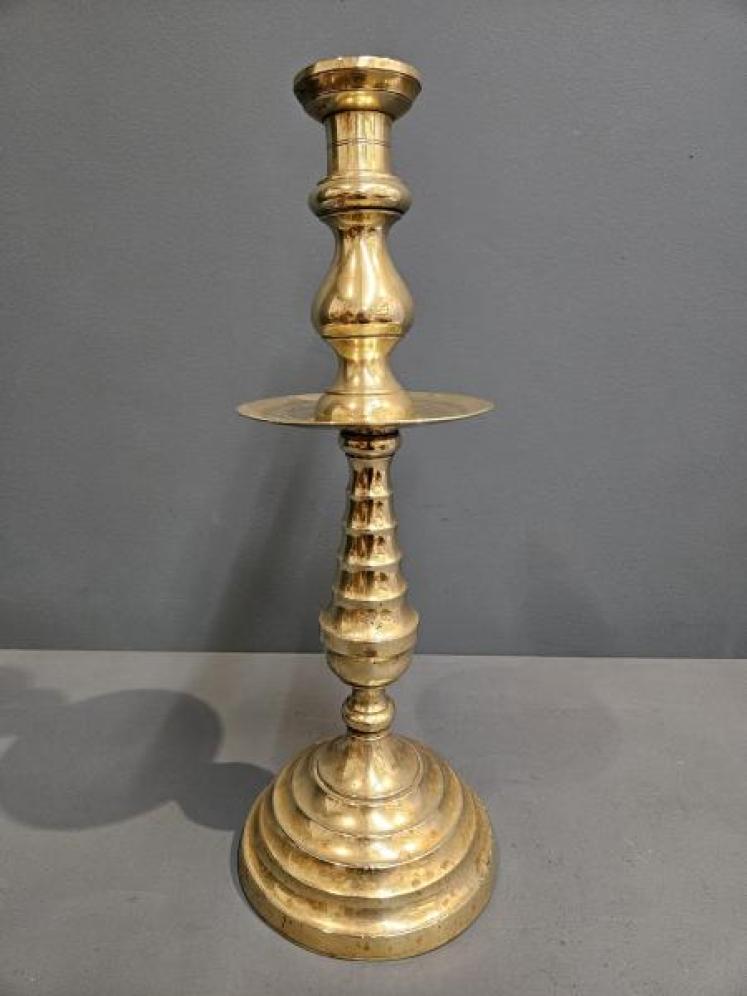 Pair of Large Early Victorian Brass Church Candlesticks - Image 5