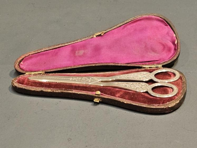 Victorian Engraved Silver Grape Scissors  - Image 1