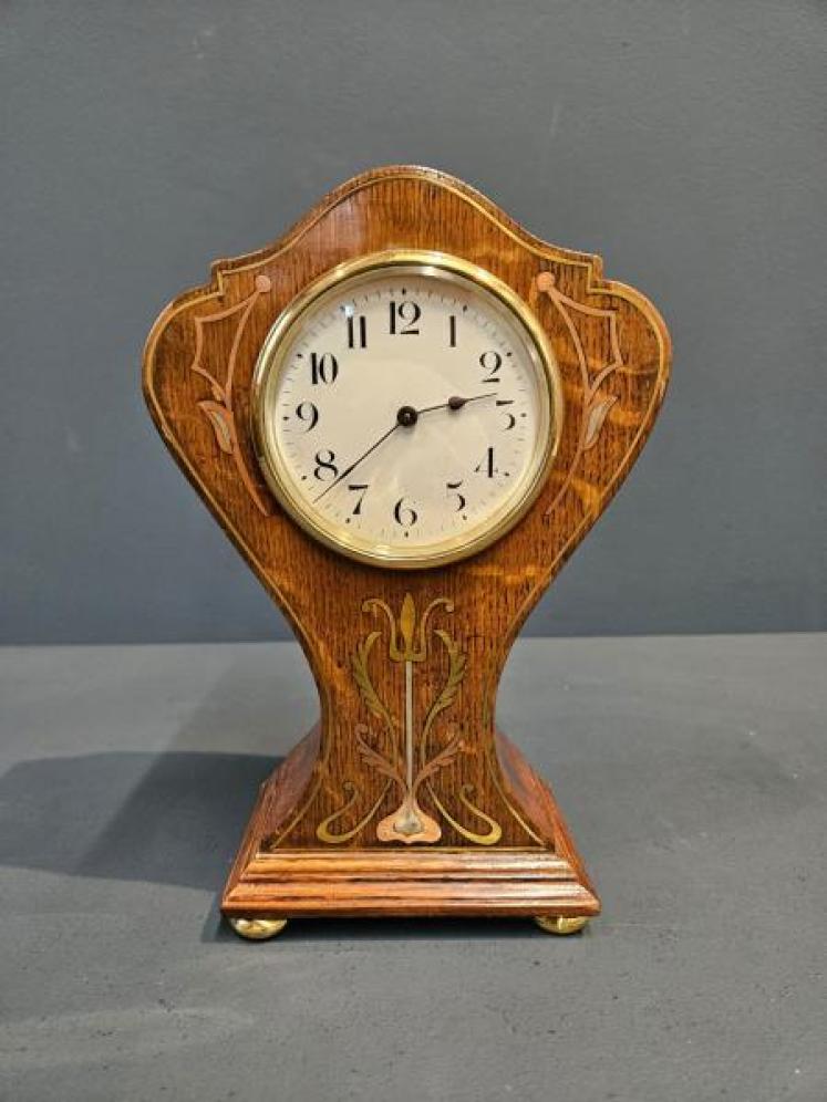Brass Inlaid Art Nouveau Mantel Clock - Image 1
