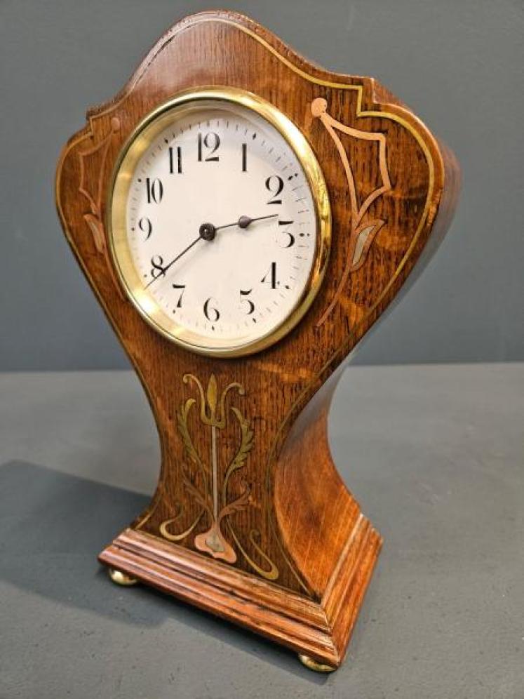 Brass Inlaid Art Nouveau Mantel Clock - Image 3