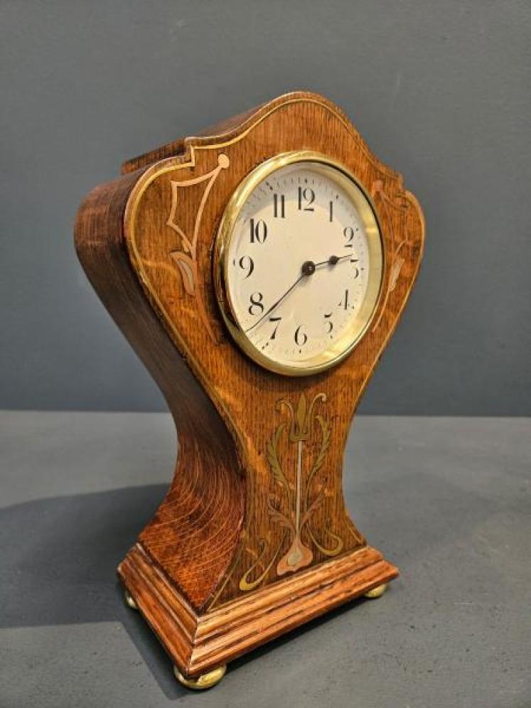Brass Inlaid Art Nouveau Mantel Clock - Image 5
