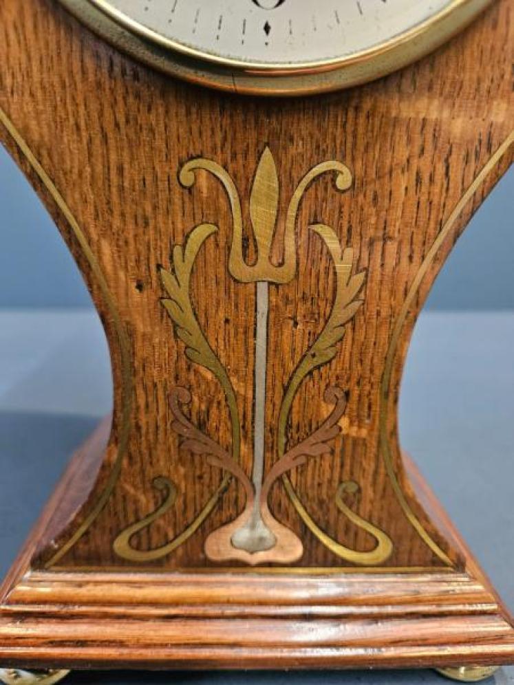 Brass Inlaid Art Nouveau Mantel Clock - Image 6