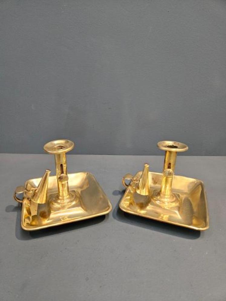 Pair of Victorian Brass Chamber Sticks - Image 1