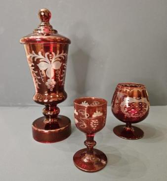 Three Pieces of Victorian Bohemian Glass